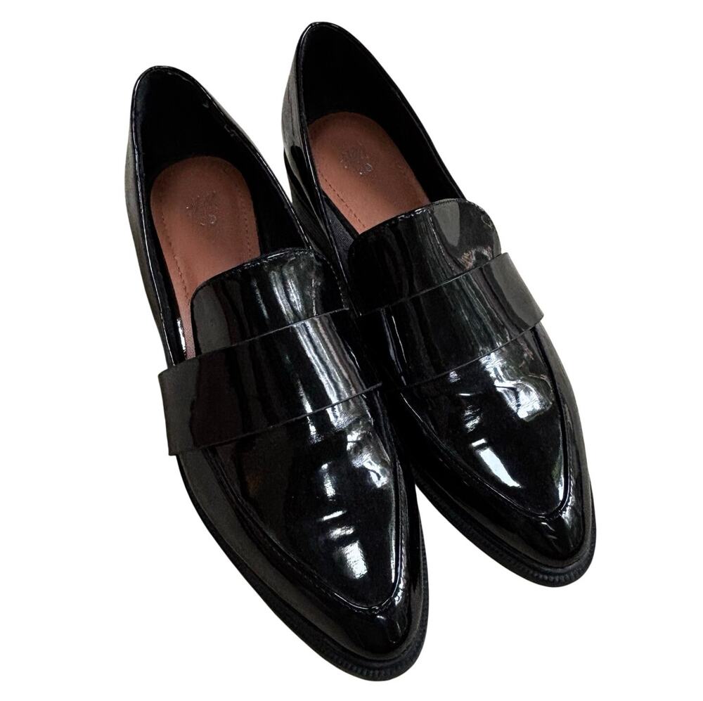 H&M black patent finish loafers US 8M career casual slip on shoes classics